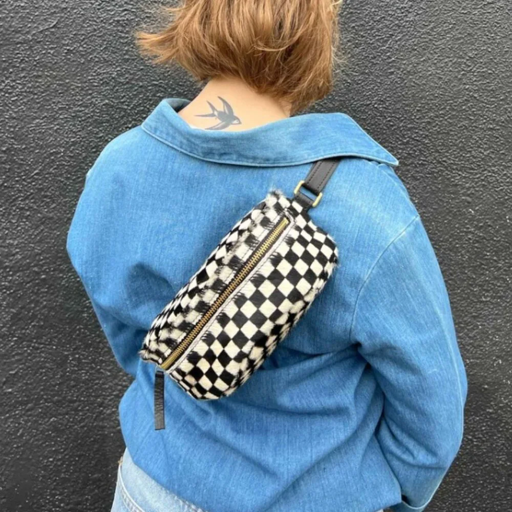 Primecut Checkered Crossbody Calf Hair Cowhide Bum Bag - Picture 3 of 7